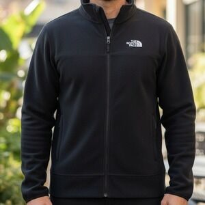 The North Face Mens Full Zip Fleece Jacket Black Mock Neck Outdoor Sport Coat